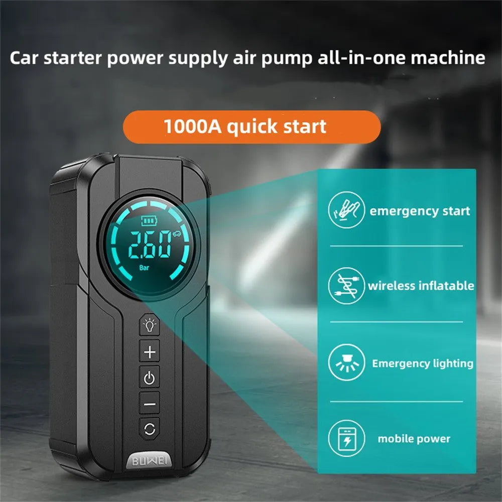 Car Jump Starter Air Pump Power Bank Lighting Portable Air Compressor 4 In 1 Cars Battery Starters Starting Auto TIre Inflator