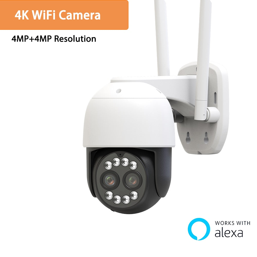 8MP HD 4K Onvif  PTZ IP Camera Outdoor Dual Lens WiFi Security Wireless Cam 8X Zoom AI Human Detection Alexa 2K CCTV IP Camera